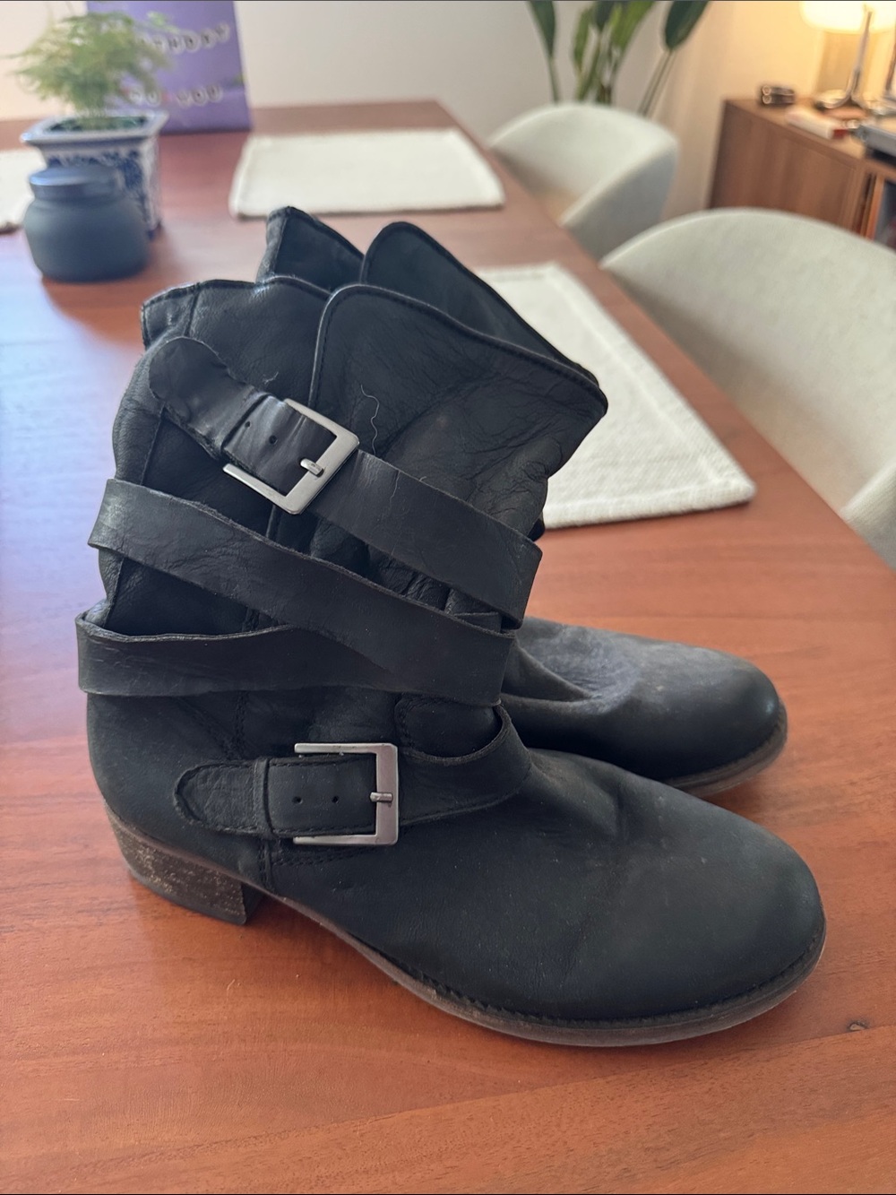 Steve Madden Brewzer - Women's Black Leather Buckle Ankle Boots